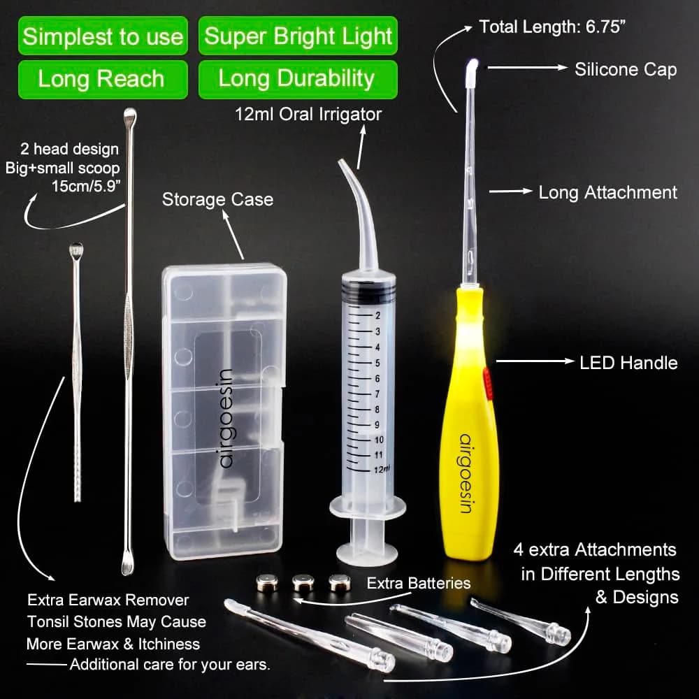 airgoesin Upgraded Tonsil Stone Remover Tool Yellow 9 Piece Set | Removes Annoying Tonsil Stones & Bad Breath - view 2