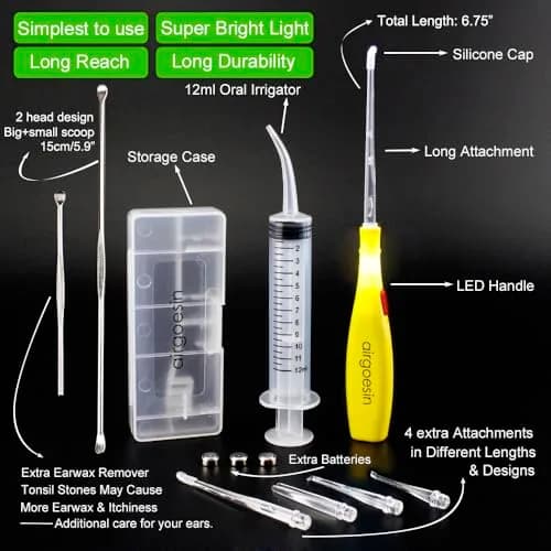 airgoesin Upgraded Tonsil Stone Remover Tool Yellow 9 Piece Set | Removes Annoying Tonsil Stones & Bad Breath thumbnail 2
