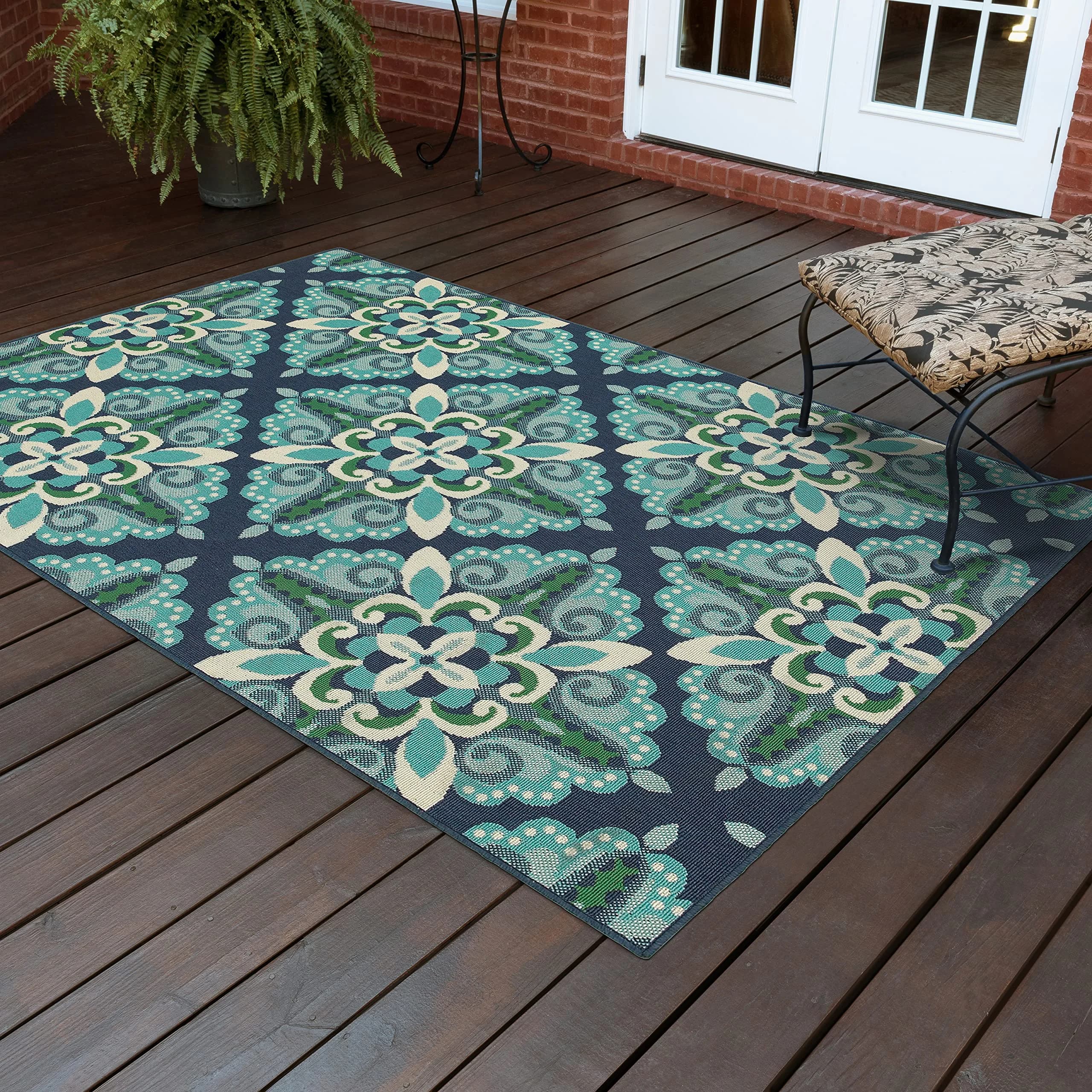 Oriental Weavers Meridian Indoor/Outdoor Rug 2206B 1'10" x 2'10" in Blue/Green | Moroccan Style, Water & Fade Resistant - main product image