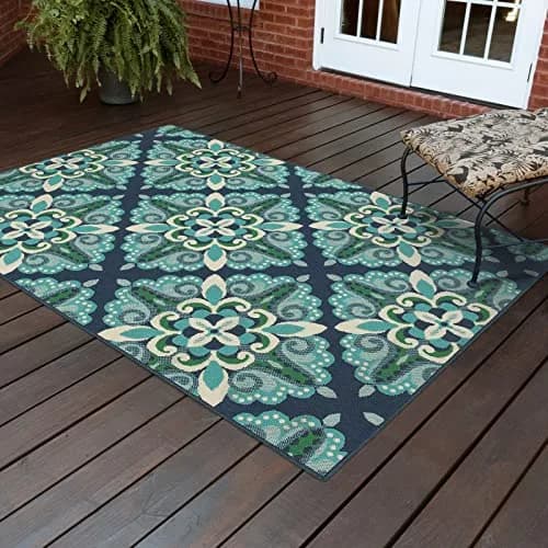 Oriental Weavers Meridian Indoor/Outdoor Rug 2206B 1'10" x 2'10" in Blue/Green | Moroccan Style, Water & Fade Resistant thumbnail 1