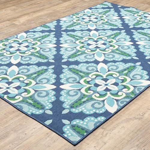Oriental Weavers Meridian Indoor/Outdoor Rug 2206B 1'10" x 2'10" in Blue/Green | Moroccan Style, Water & Fade Resistant thumbnail 4