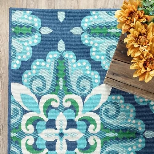 Oriental Weavers Meridian Indoor/Outdoor Rug 2206B 1'10" x 2'10" in Blue/Green | Moroccan Style, Water & Fade Resistant thumbnail 9