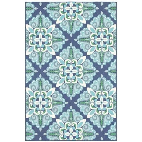 Oriental Weavers Meridian Indoor/Outdoor Rug 2206B 1'10" x 2'10" in Blue/Green | Moroccan Style, Water & Fade Resistant thumbnail 2