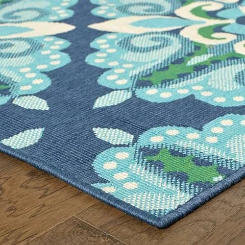 Oriental Weavers Meridian Indoor/Outdoor Rug 2206B 1'10" x 2'10" in Blue/Green | Moroccan Style, Water & Fade Resistant thumbnail 3
