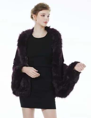 BEAUTELICATE Faux Fur Shawl Wrap Stole 63in x 28in | Elegant Winter Bridal Accessory thumbnail 4