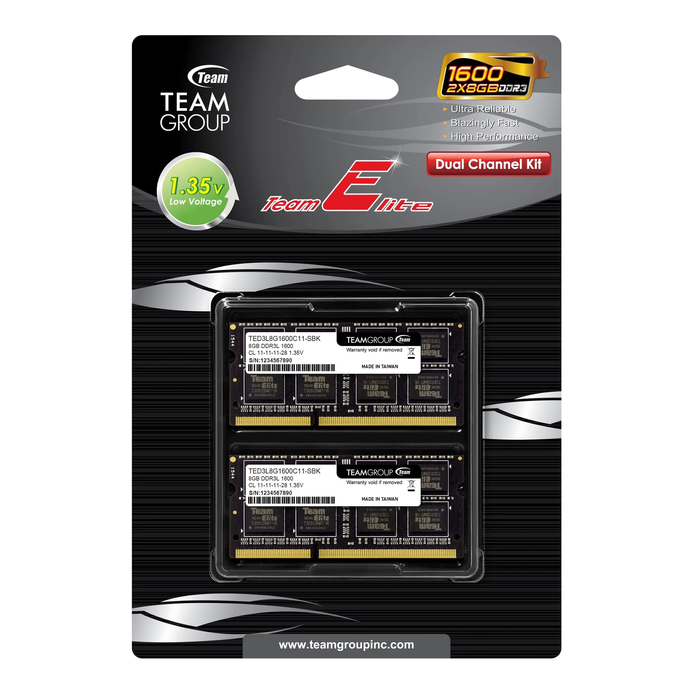 TEAMGROUP Elite DDR3L 16GB Kit (2 x 8GB) 1600MHz PC3-12800 CL11 SODIMM 204-Pin Laptop Memory Module 16GB (2x8GB) 1600MHz - view 4