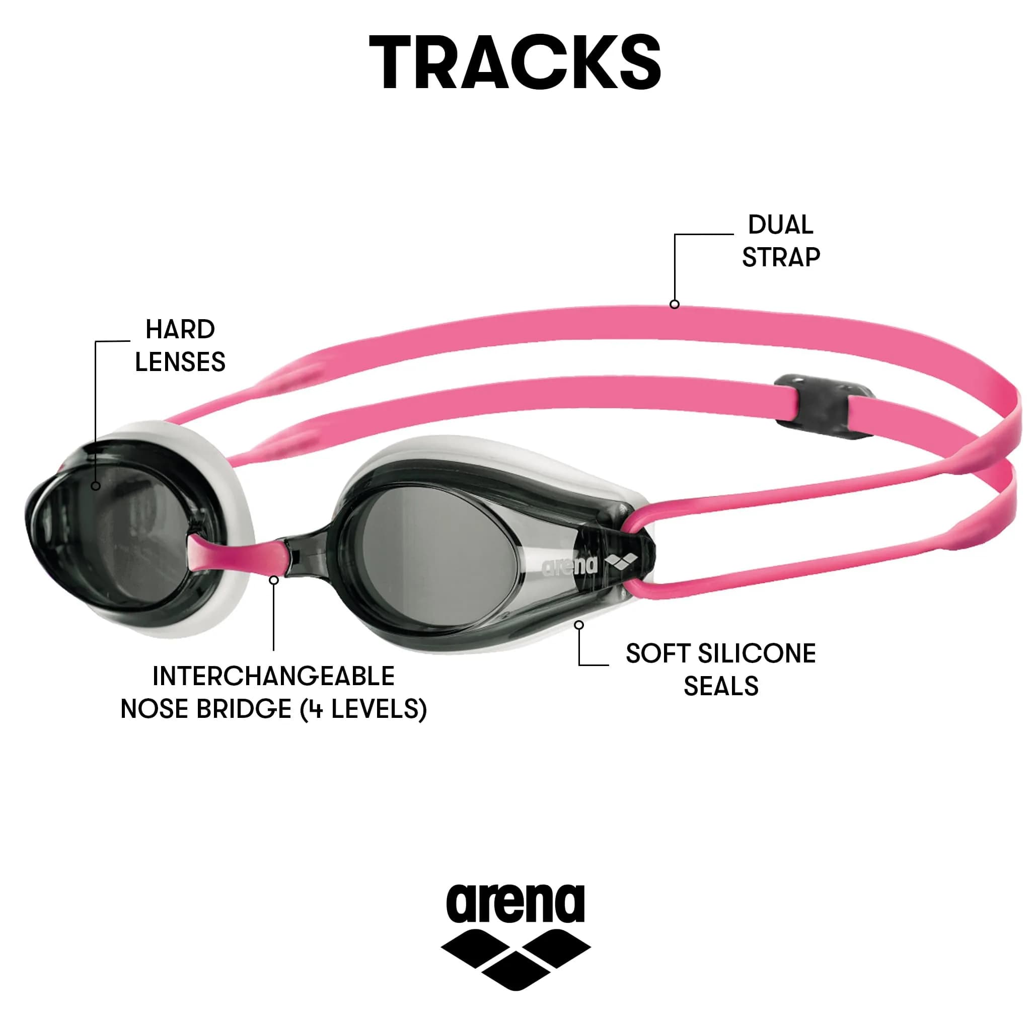 ARENA Tracks Adult Non-mirror Racing Swim Goggles - White / Smoke / Fuchsia - view 2