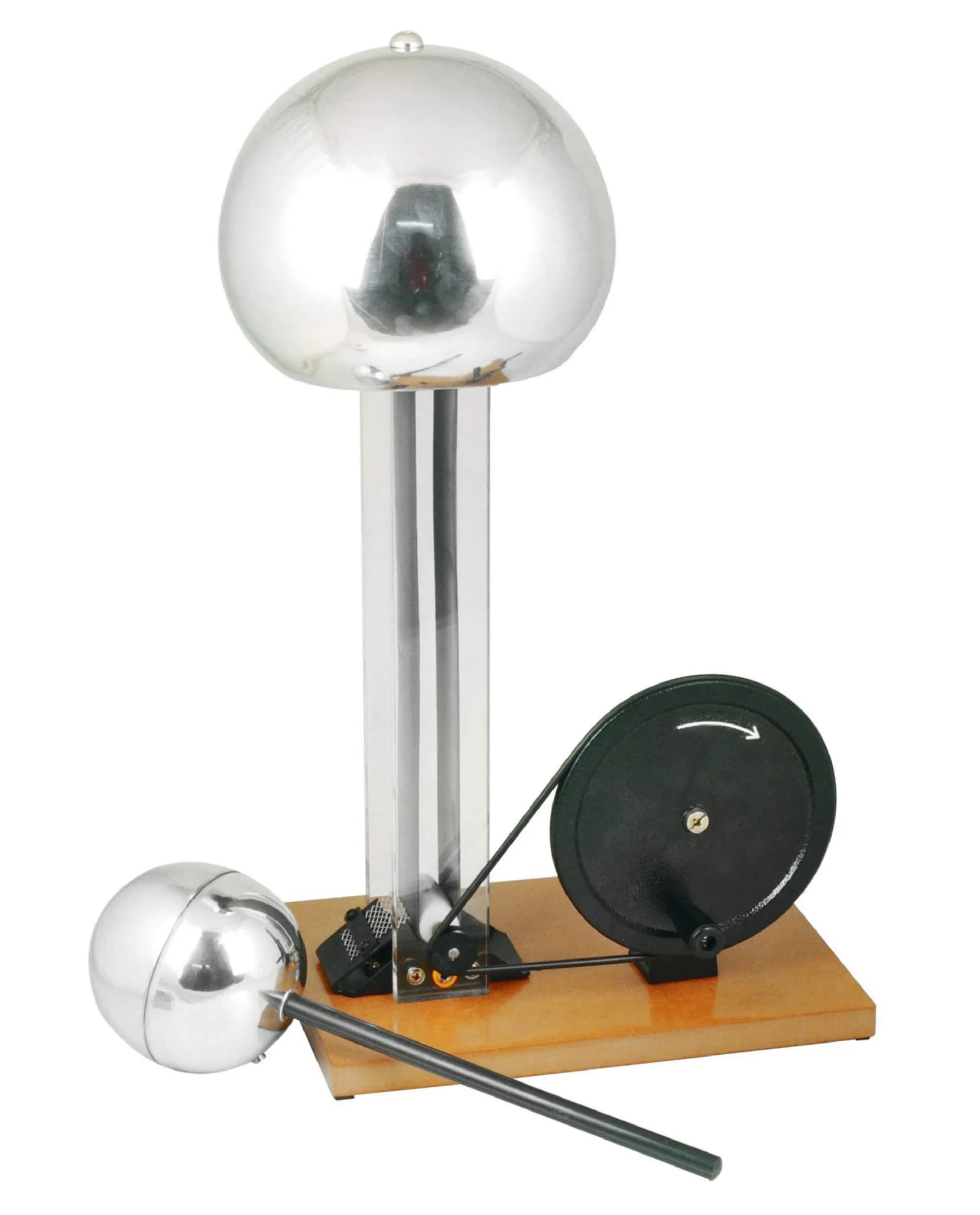 EISCO Hand Crank Van De Graaff Generator, 9.8" Sphere - Up to 100,000 Volts - Includes Assembled Base, Discharge Wand & Grounding Wire - 24" Tall — 24 Inches