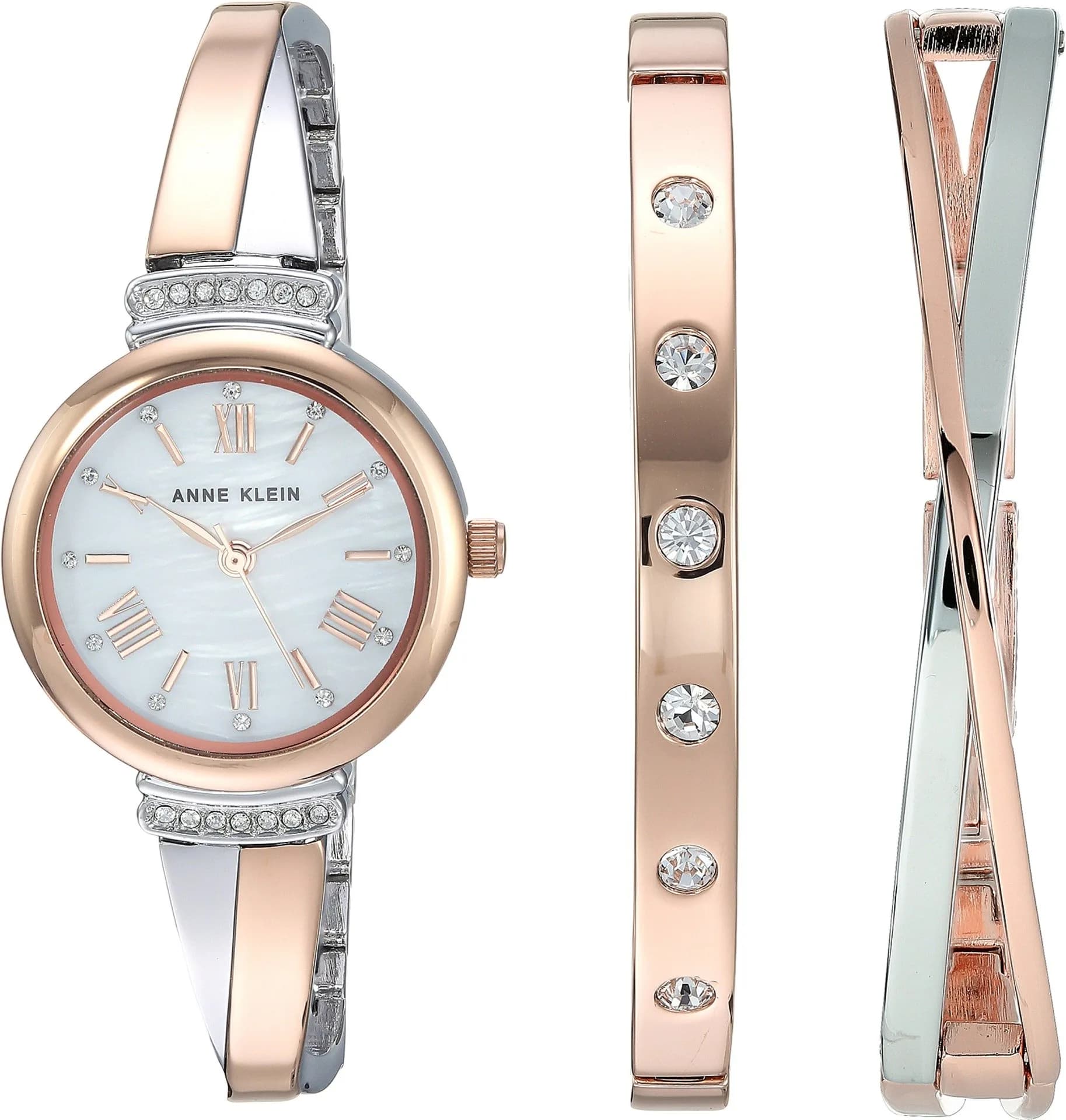Anne Klein Women's Rose Gold/Silver Crystal Accented Bangle Watch Set AK/2245 - main product image