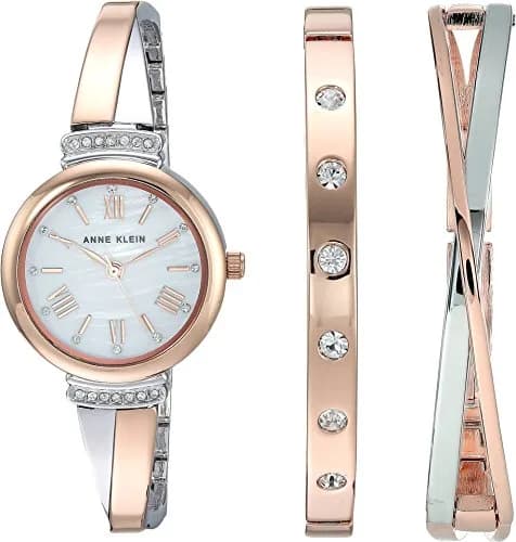 Anne Klein Women's Rose Gold/Silver Bangle Watch Set with Crystals, 26mm Case | Japanese Quartz Movement thumbnail 1