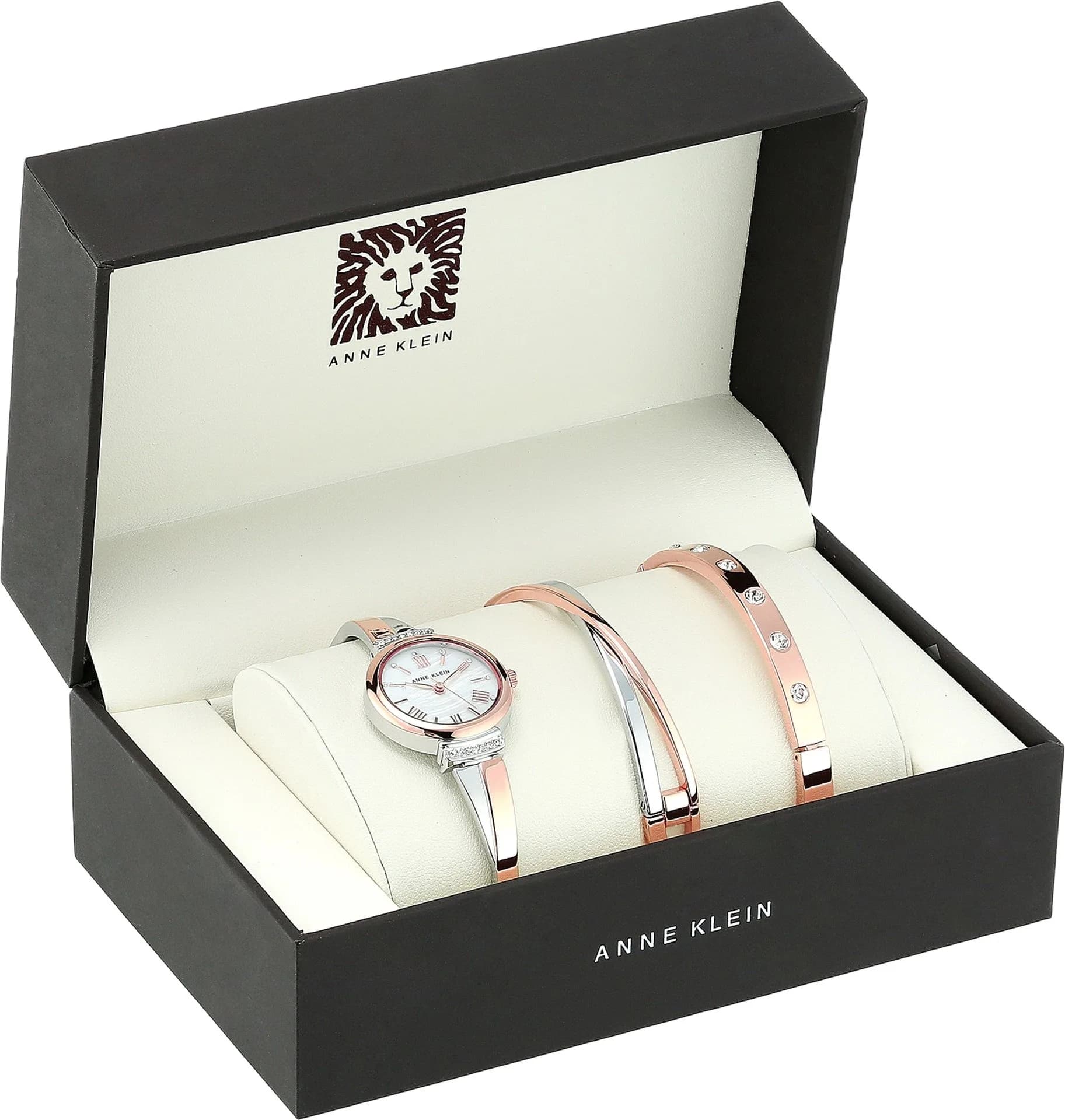 Anne Klein Women's Rose Gold/Silver Crystal Accented Bangle Watch Set AK/2245 - view 2
