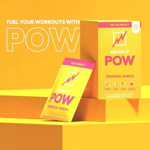 EBOOST POW Natural Pre Workout Powder - 15 Packets, Tropical Punch | Performance & Joint Support, Gluten-Free thumbnail 9