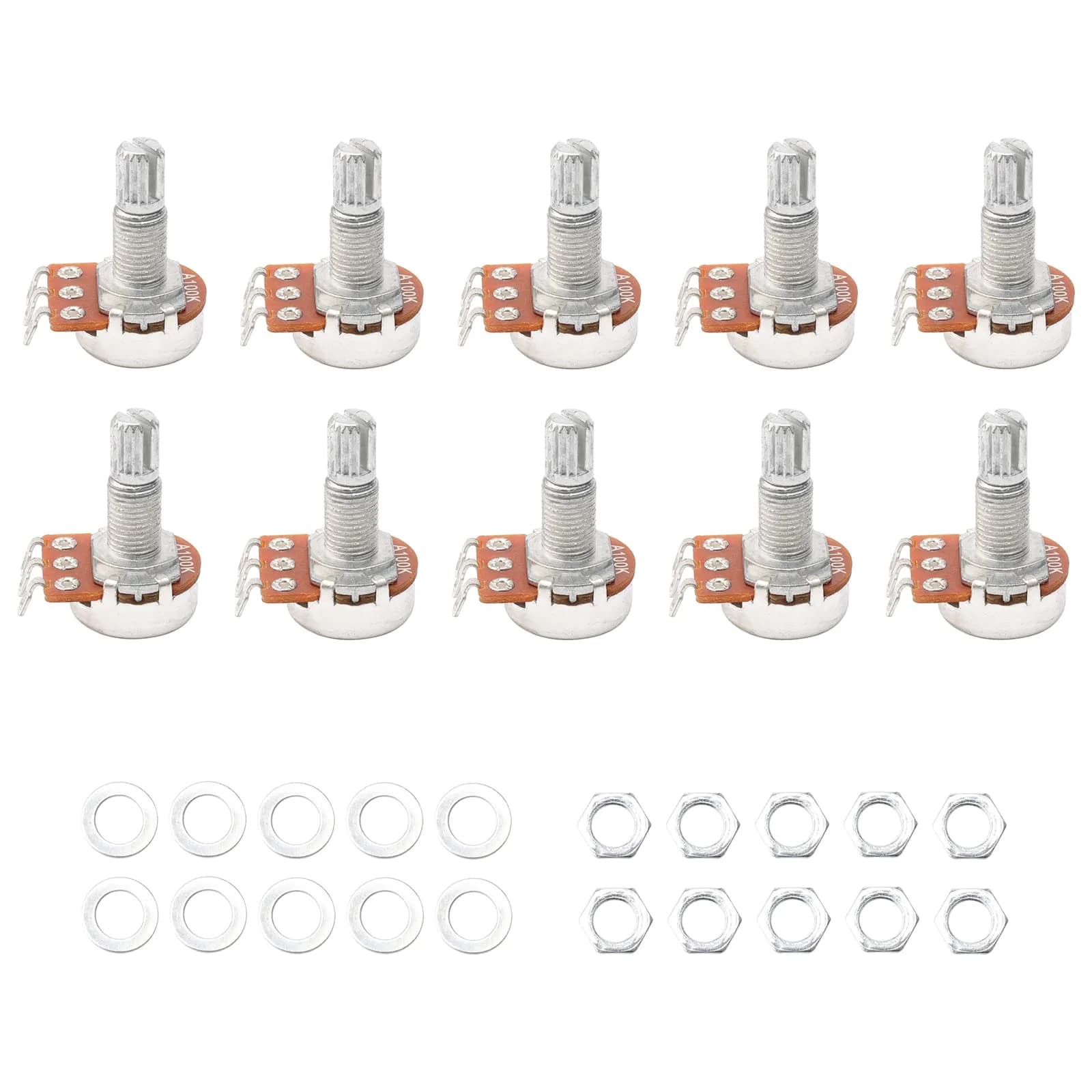 Swhmc A100K Ohm Guitar Potentiometer 10-Pack | 6mm Split Shaft — A100K