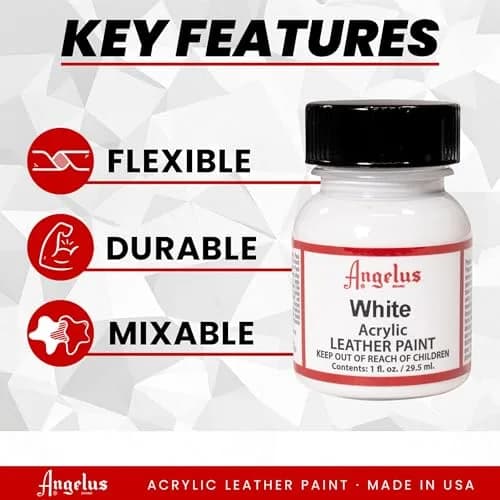 Angelus Acrylic Leather Paint White 30ml (1 Fl Oz) | Professional Flexible Crack Resistant Paint for Shoes - view 5