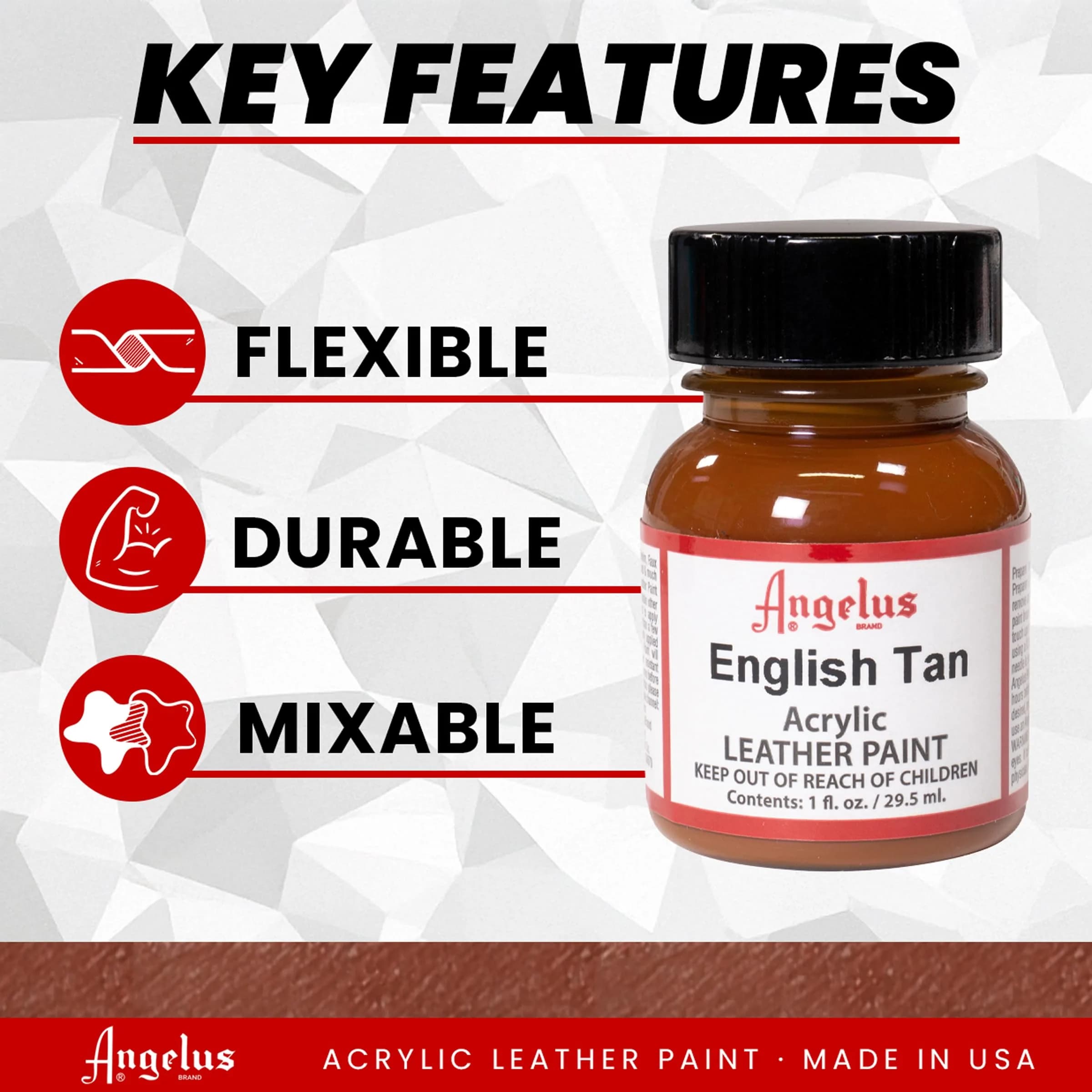Angelus Acrylic Leather Paint English Tan (1 fl oz / 29.57 ml) | USA-Made for Shoes, Bags & Furniture - view 4