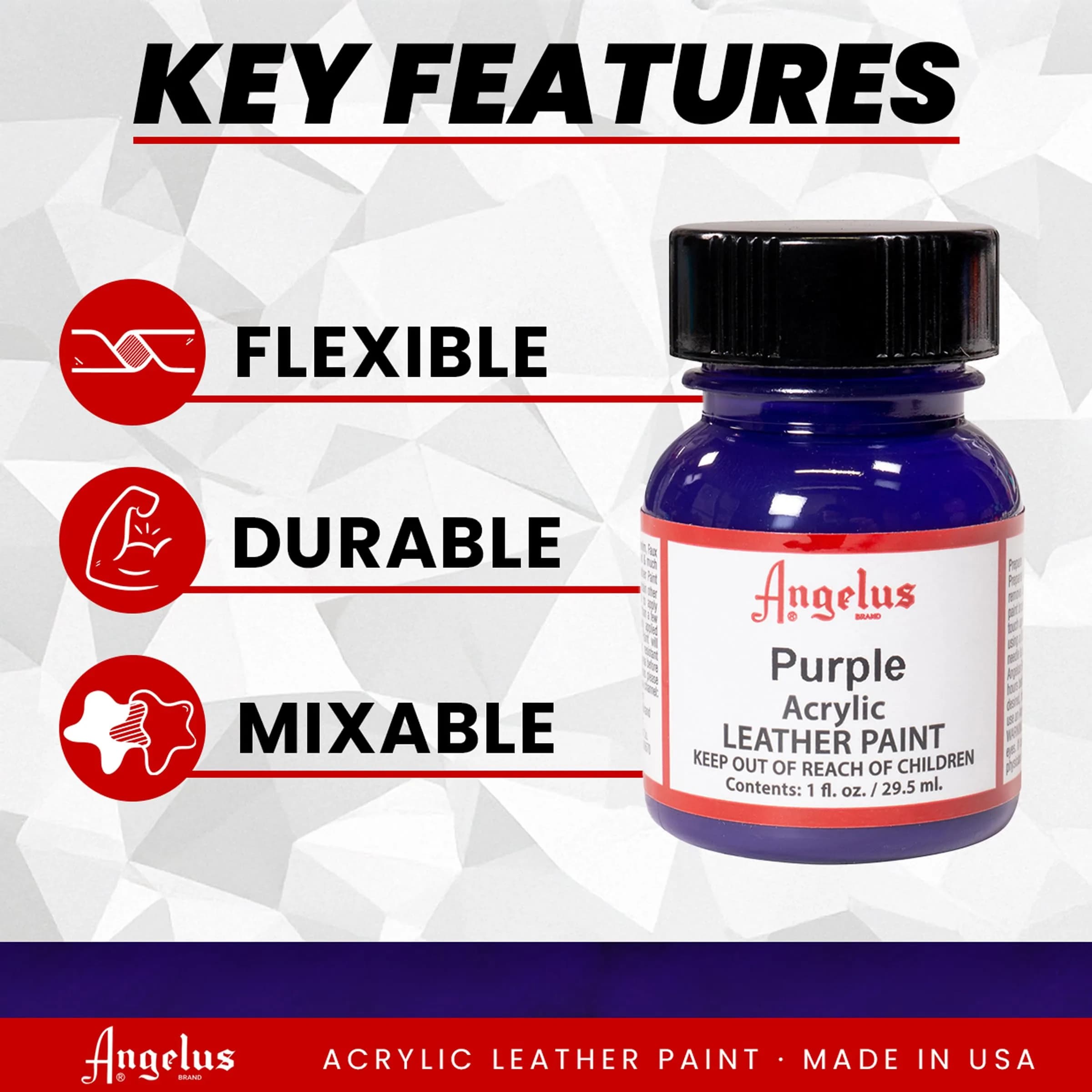 Angelus Acrylic Leather Paint Purple 1 fl oz (29.57 ml) | Non-Toxic Water-Based Formula for Shoes, Bags & More - view 4