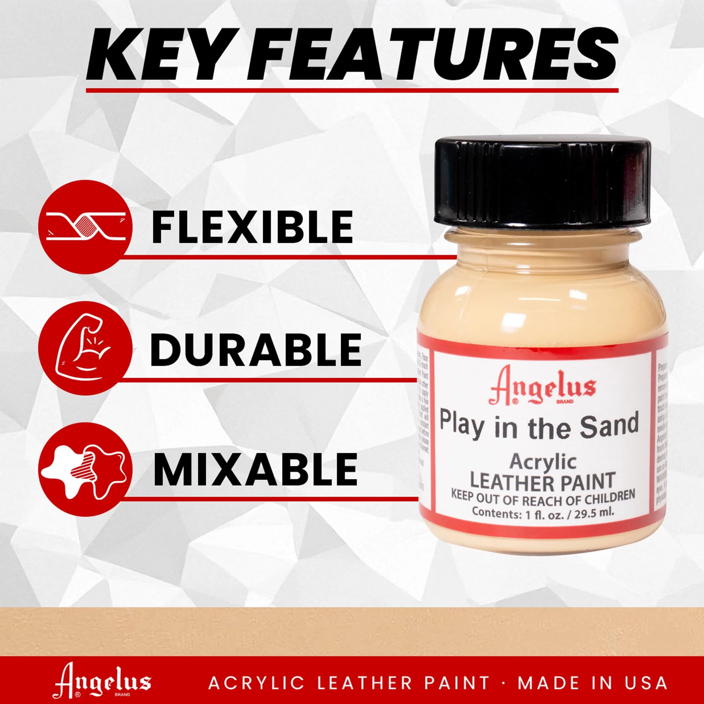 Angelus Acrylic Leather Paint, Play in The Sand, 1 Fl Oz (29.57 ml) | Non-Toxic & Water-Based - view 2