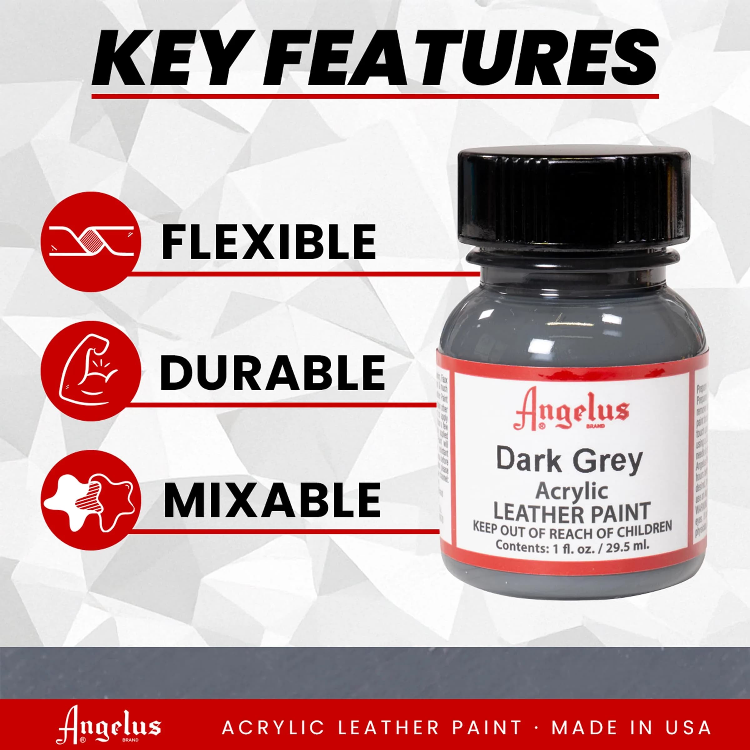 Angelus Acrylic Leather Paint, Dark Grey, 1 oz (29.57 ml) | Non-Toxic & Water-Based for Customization - view 2