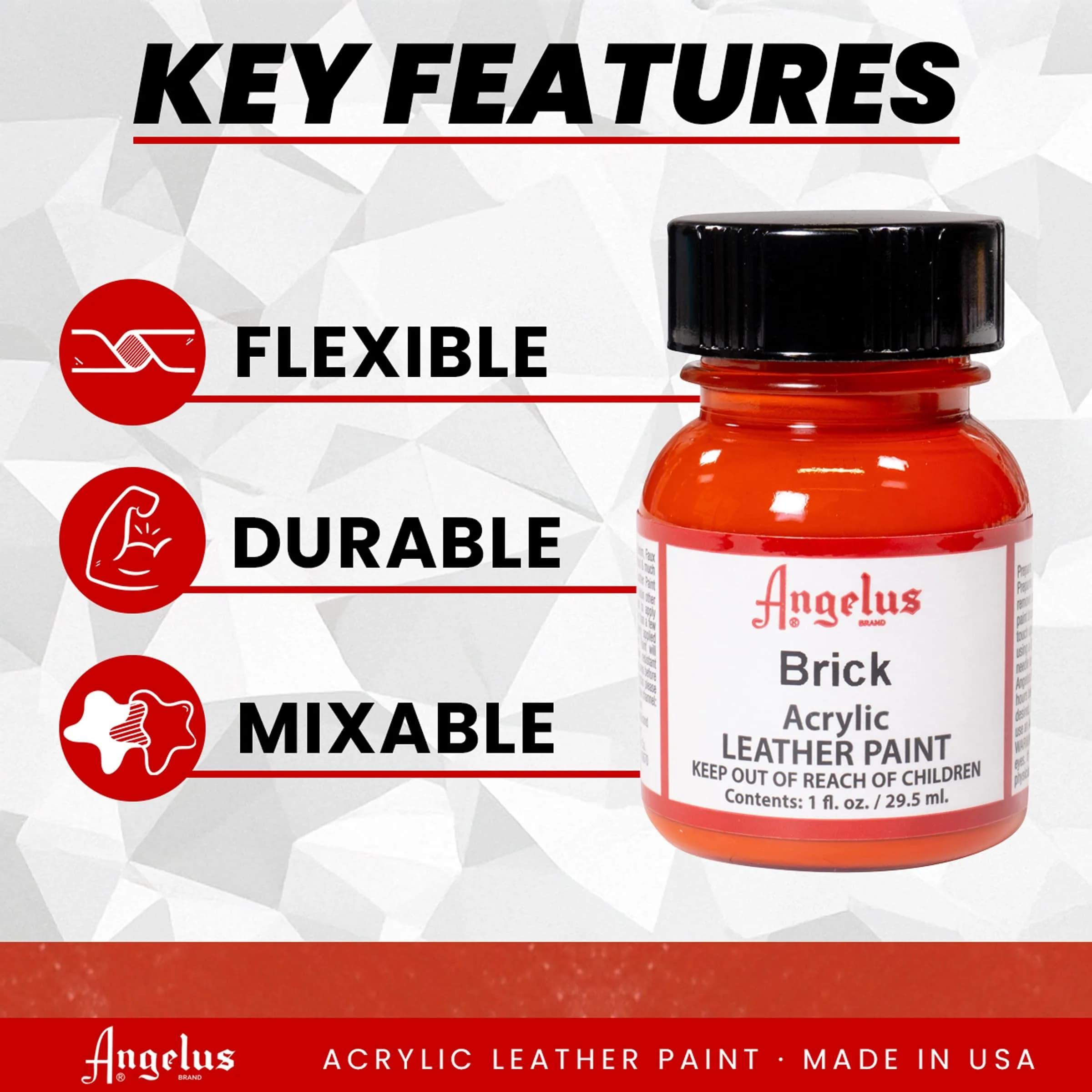 Angelus Acrylic Leather Paint, Brick Color, 1 Fl Oz (30ml) | USA-Sourced Craft Paint - view 2