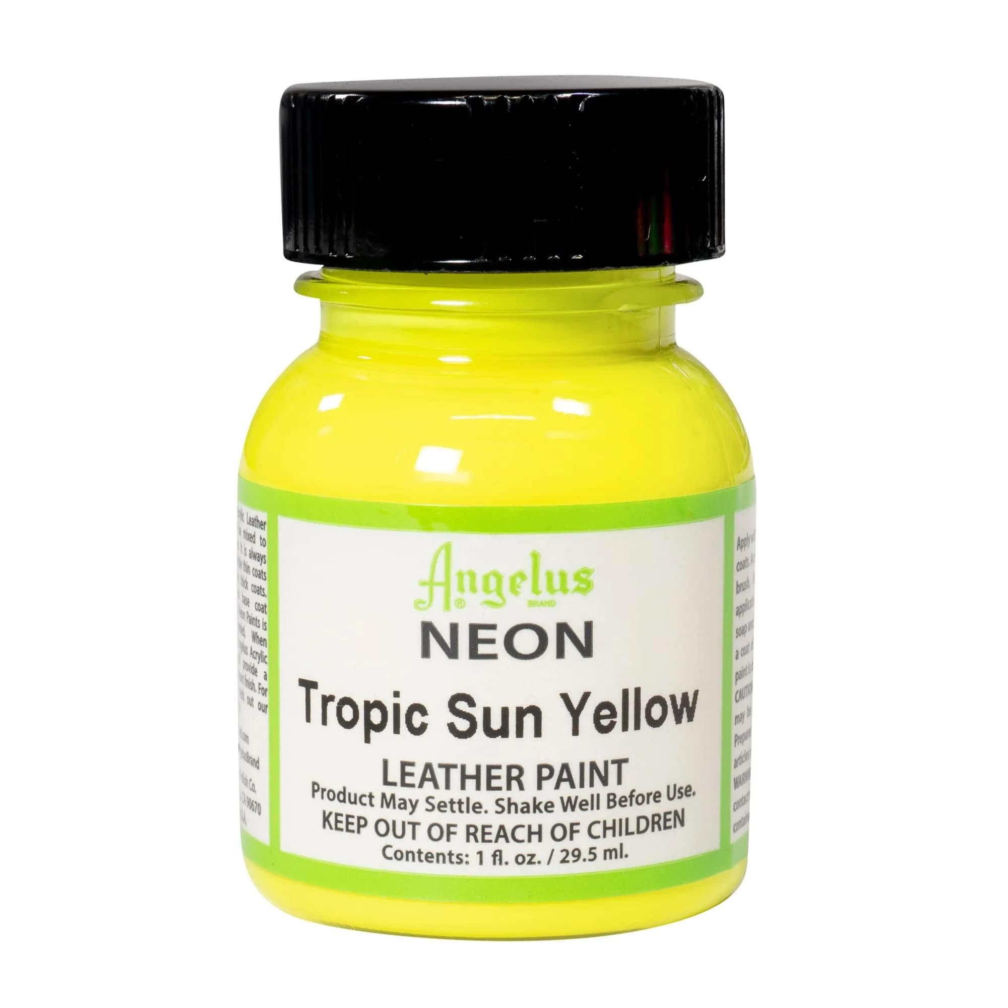 Angelus Leather Paint Neon Tropic Sun Yellow 1 oz | Bright, Non-Toxic, Water-Based Leather Color