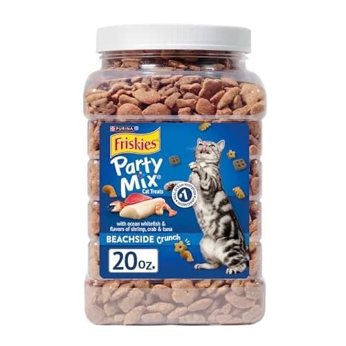 Purina Friskies Party Mix Beachside Crunch Cat Treats, 20 oz (567 g) | Seafood Flavors, Less Than 2 Calories Per Treat thumbnail 1