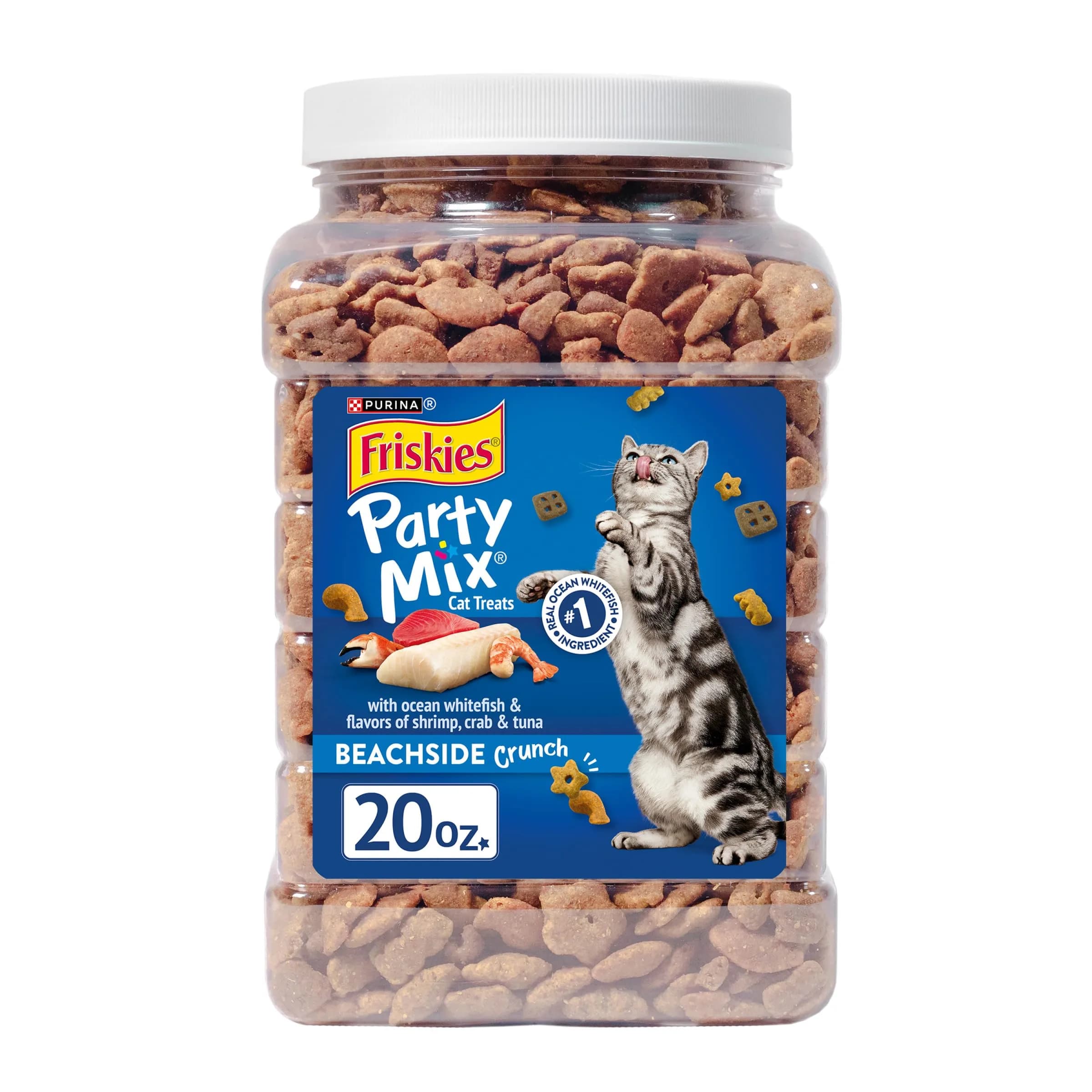 Friskies Party Mix Original Crunch Cat Treats, 850g (30 Ounce) | Real Chicken, Liver & Turkey Flavors — Ocean Whitefish, Shrimp, Crab, Tuna / 20 Ounce