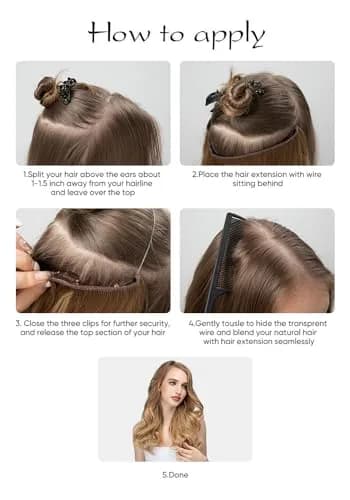 SARLA Hair Extensions Invisible Wire Dirty Blonde Highlight Wavy Curly Synthetic Hairpieces 18 Inch | Natural Look thumbnail 6