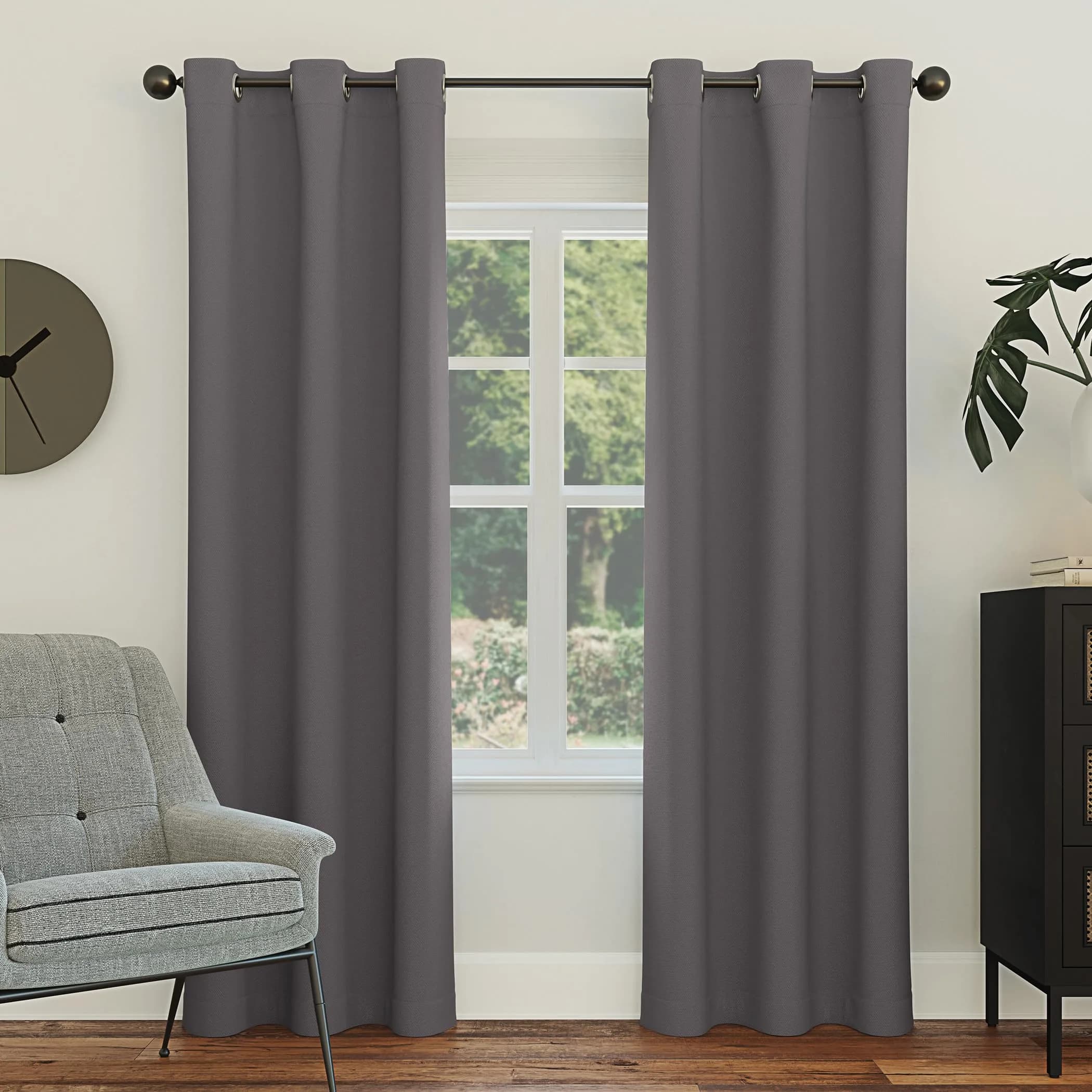 Sun Zero Easton Energy Saving Blackout Grommet Curtain Panel, 40" x 95", Charcoal | Blocks Light & Noise, Keeps Home Cooler