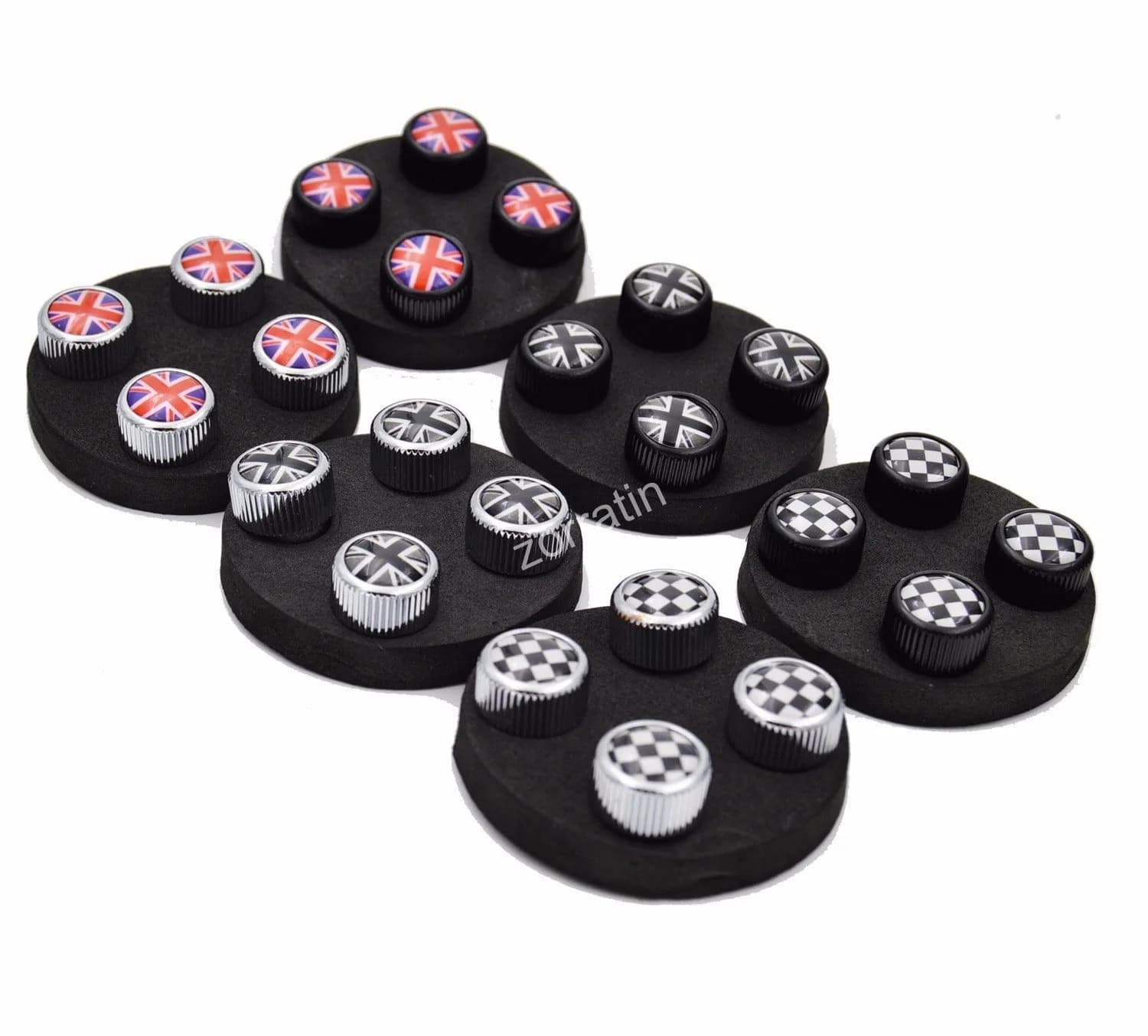 Zorratin 4X Chrome Black Union Jack Tire Valve Stem Cap Cover for BMW Mini Cooper | Chrome Finish, Universal Fit
