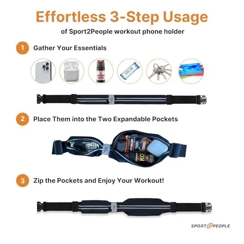 sport2people Running Belt Waterproof Phone Holder Reflective Waist Pack | Fits Most Phones, Adjustable 26-49" thumbnail 4