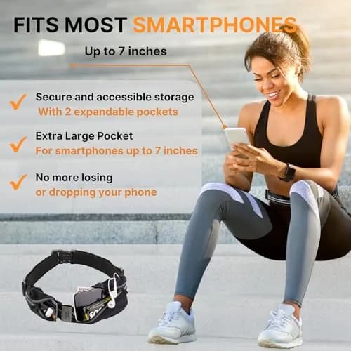 sport2people Running Belt Waterproof Phone Holder Reflective Waist Pack | Fits Most Phones, Adjustable 26-49" thumbnail 5