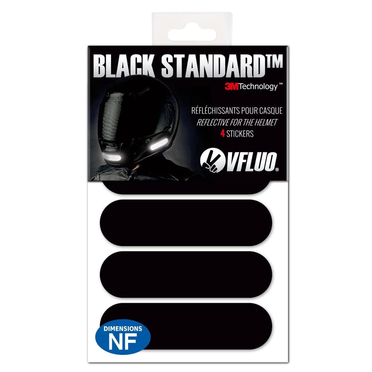 VFLUO Black Standard™ Helmet Stickers Kit of 4 | 3M™ Retro-Reflective, Discreet Black by Day, White Visibility at Night — Black