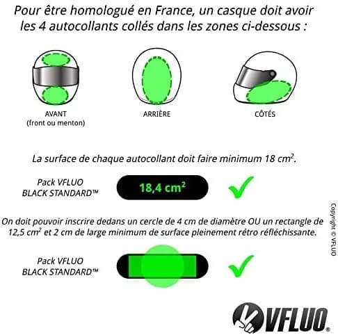 VFLUO Black Standard™ Helmet Stickers Kit of 4 | 3M™ Retro-Reflective, Discreet Black by Day, White Visibility at Night thumbnail 6