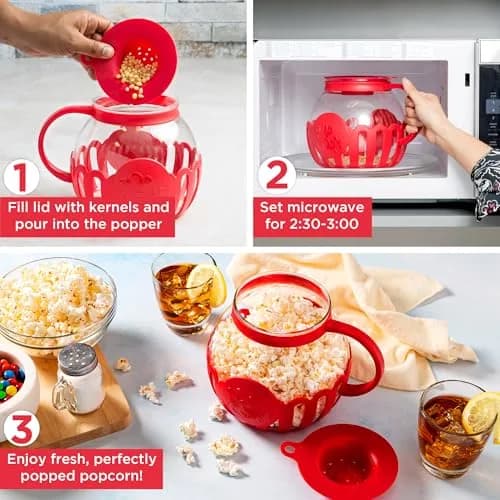 Ecolution Micro-Pop Microwave Popcorn Popper 3-Quart | Safe Glass, BPA-Free, Dishwasher Safe thumbnail 2