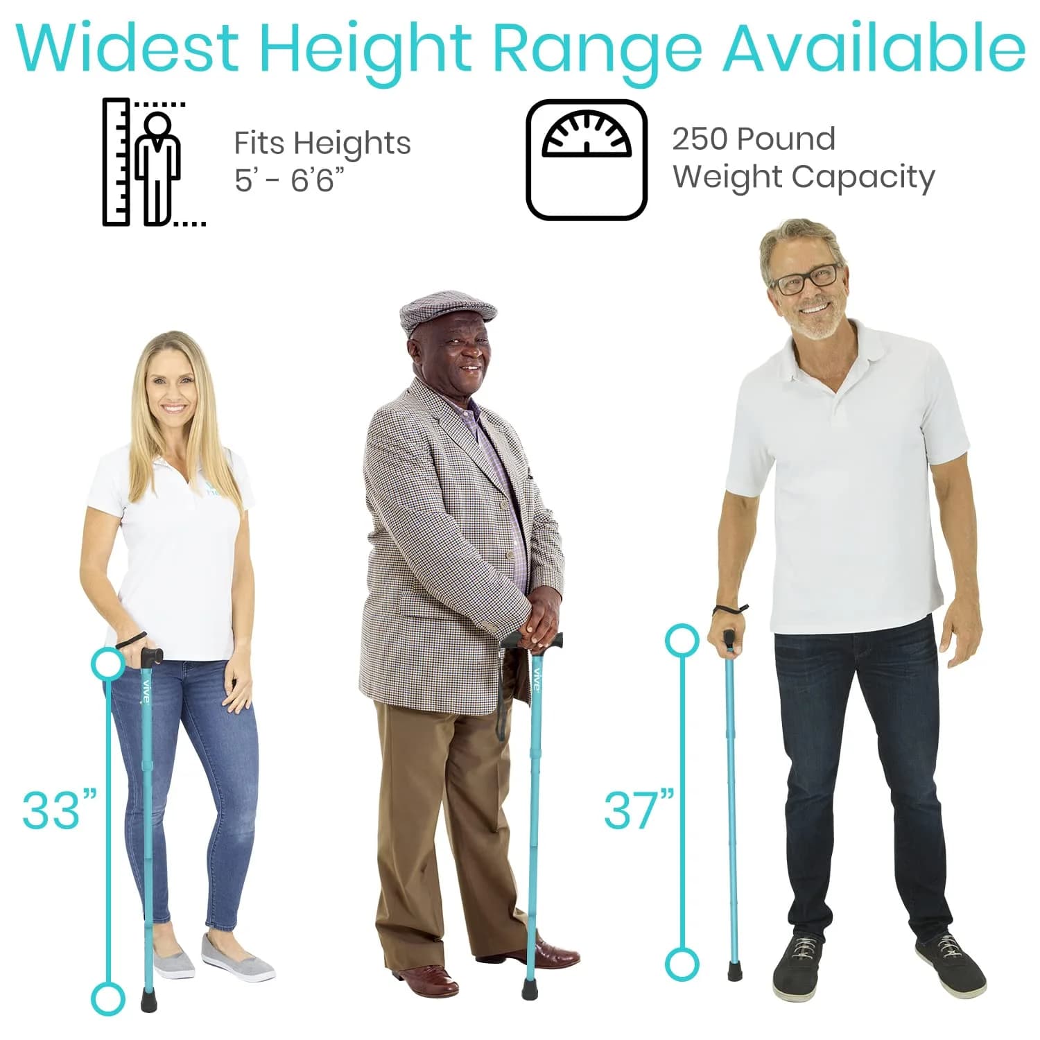 Vive Folding Cane Teal 33-37 inches (84-94 cm) | Lightweight Adjustable Aluminum Mobility Aid - view 5