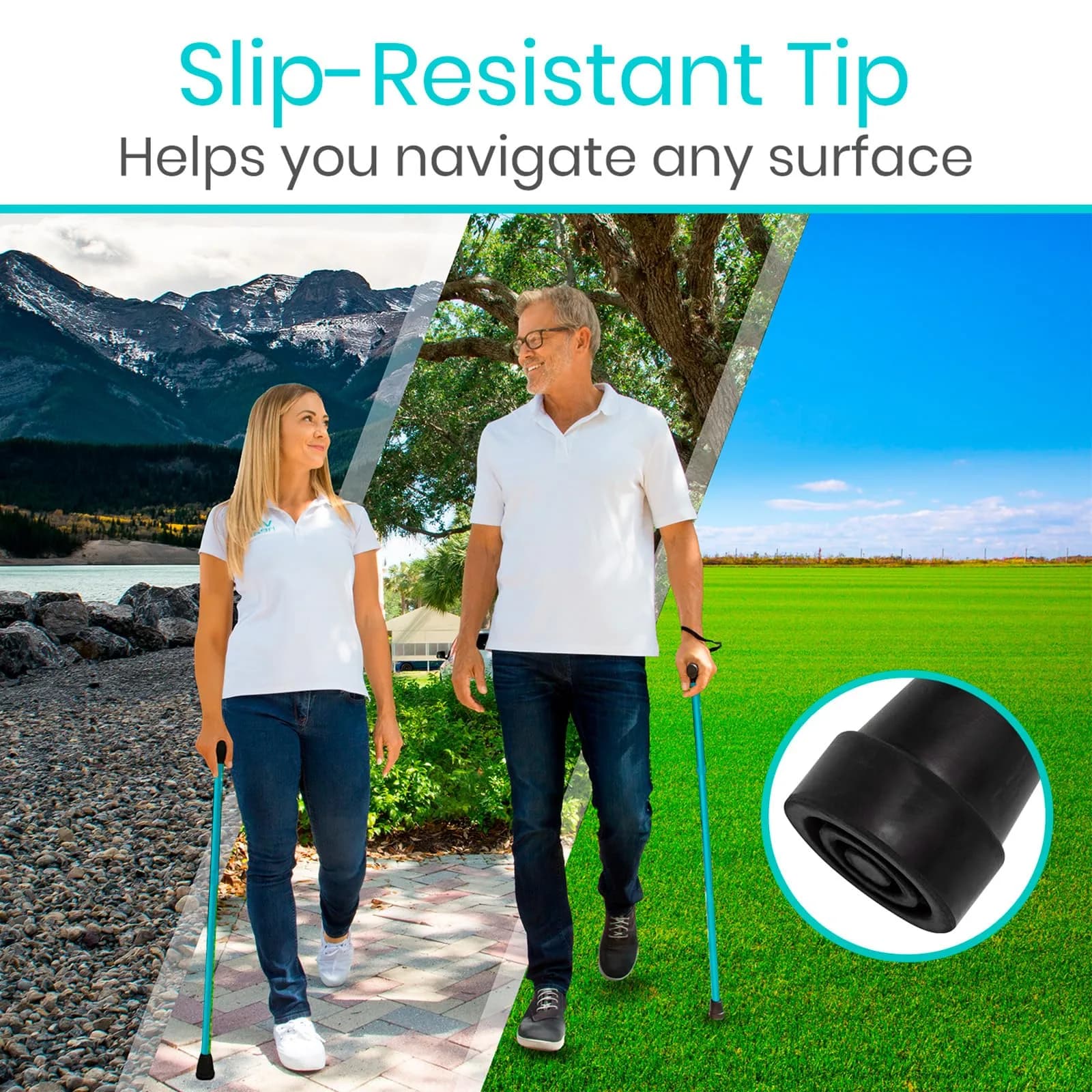 Vive Folding Cane Teal 33-37 inches (84-94 cm) | Lightweight Adjustable Aluminum Mobility Aid - view 6