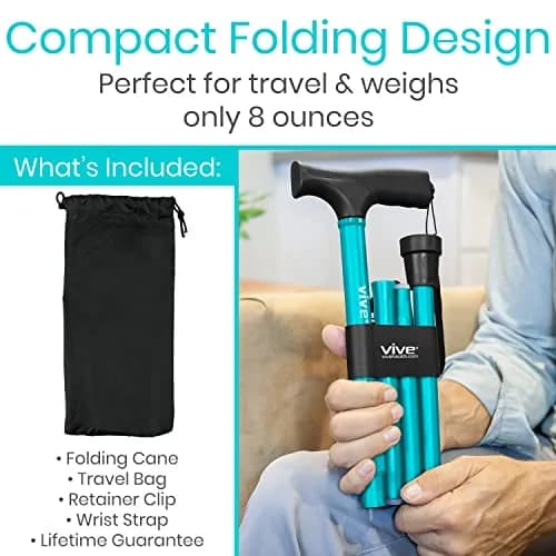 Vive Folding Cane Teal 33-37 inches (84-94 cm) | Lightweight Adjustable Aluminum Mobility Aid thumbnail 2
