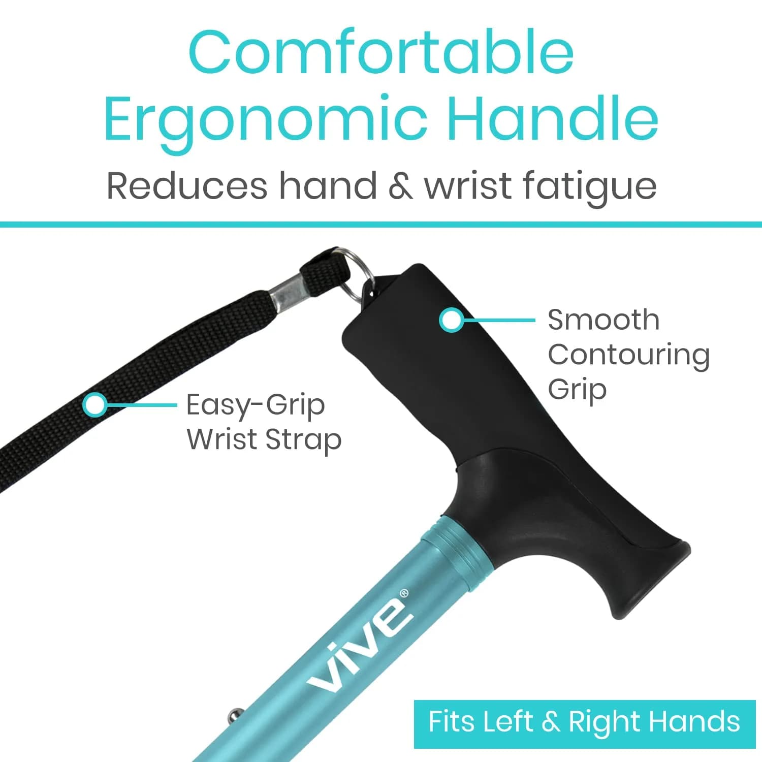 Vive Folding Cane - Adjustable Teal Walking Cane for Men & Women, 33"-37", Lightweight Mobility Aid with Ergonomic Grip - view 4