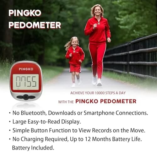 PINGKO Multi-Function Pedometer Step Counter | 5.7 cm (2.24 in) Red thumbnail 8