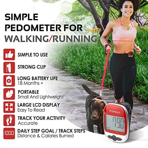 PINGKO Multi-Function Pedometer Step Counter | 5.7 cm (2.24 in) Red thumbnail 2