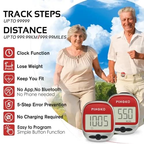 PINGKO Multi-Function Pedometer Step Counter | 5.7 cm (2.24 in) Red thumbnail 3