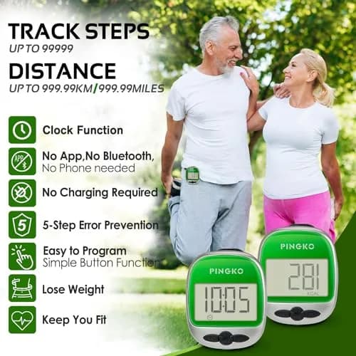 PINGKO Portable Sport Pedometer Step/Distance/Calories Counter Tracker Green | Accurate Tri-Axis Sensor, 99999 Steps Max thumbnail 3