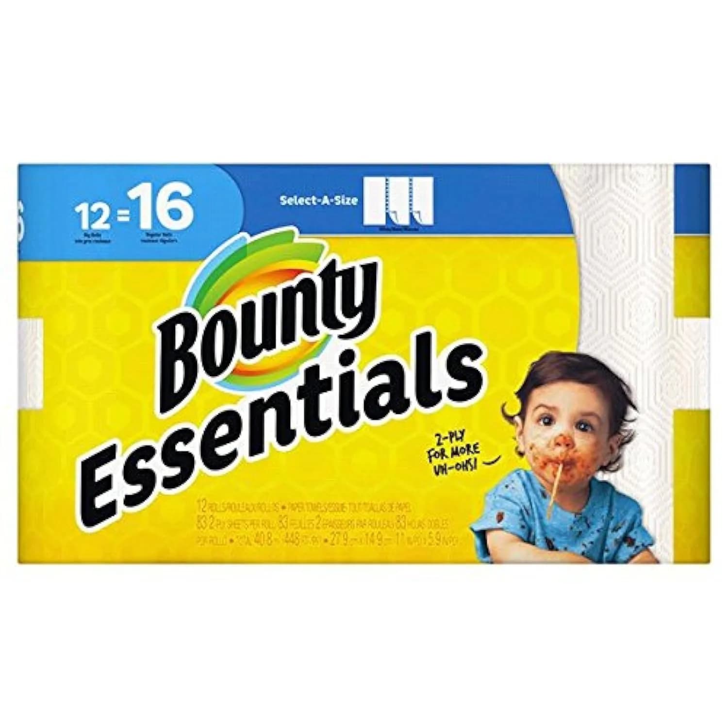 Bounty Paper Towels 2-Ply White 12 Rolls | Absorbent Paper Towels for Households