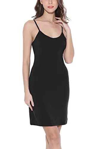 Coreal Women Long Spaghetti Strap Full Cami Slip Camisole Under Dress, Black, Small | High Stretch & Adjustable Length thumbnail 1