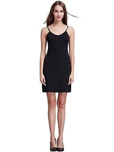 Coreal Women Long Spaghetti Strap Full Cami Slip Camisole Under Dress, Black, Small | High Stretch & Adjustable Length thumbnail 2