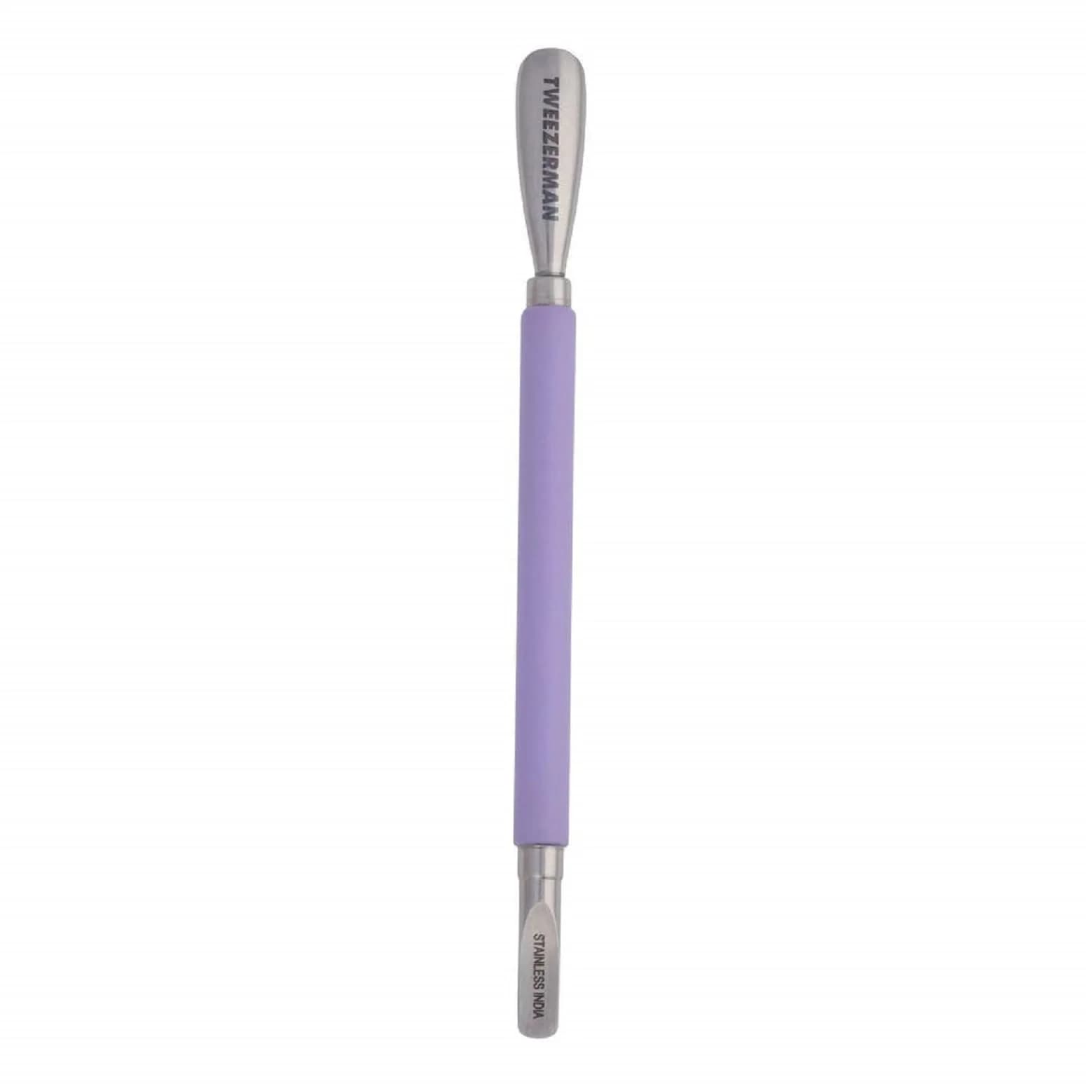 Tweezerman Dual-Sided Pushy Purple | Gentle Stainless Steel Cuticle Pusher (1 Count)