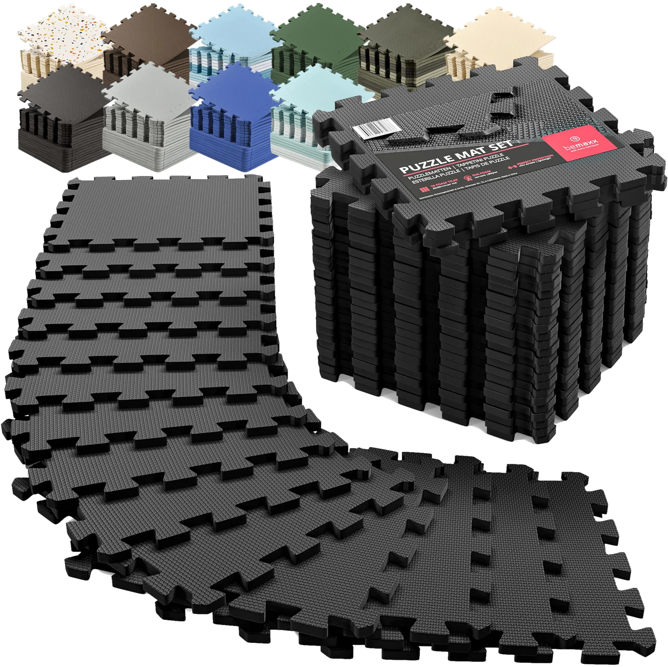 BeMaxx Interlocking EVA Foam Floor Tiles Workout Mat Set 1.27 cm (0.5 inch) Thick | 18 sq ft Protective Flooring for Home Gyms