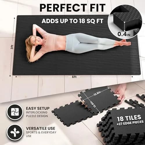 BeMaxx Interlocking EVA Foam Floor Tiles Workout Mat Set 1.27 cm (0.5 inch) Thick | 18 sq ft Protective Flooring for Home Gyms thumbnail 2