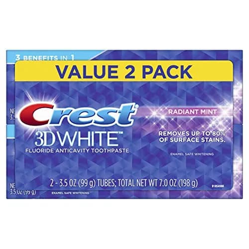 Crest 3D White Whitening Toothpaste, Radiant Mint, 3.5 Ounce (Pack of 2) | Surface stain removal & enamel protection thumbnail 1