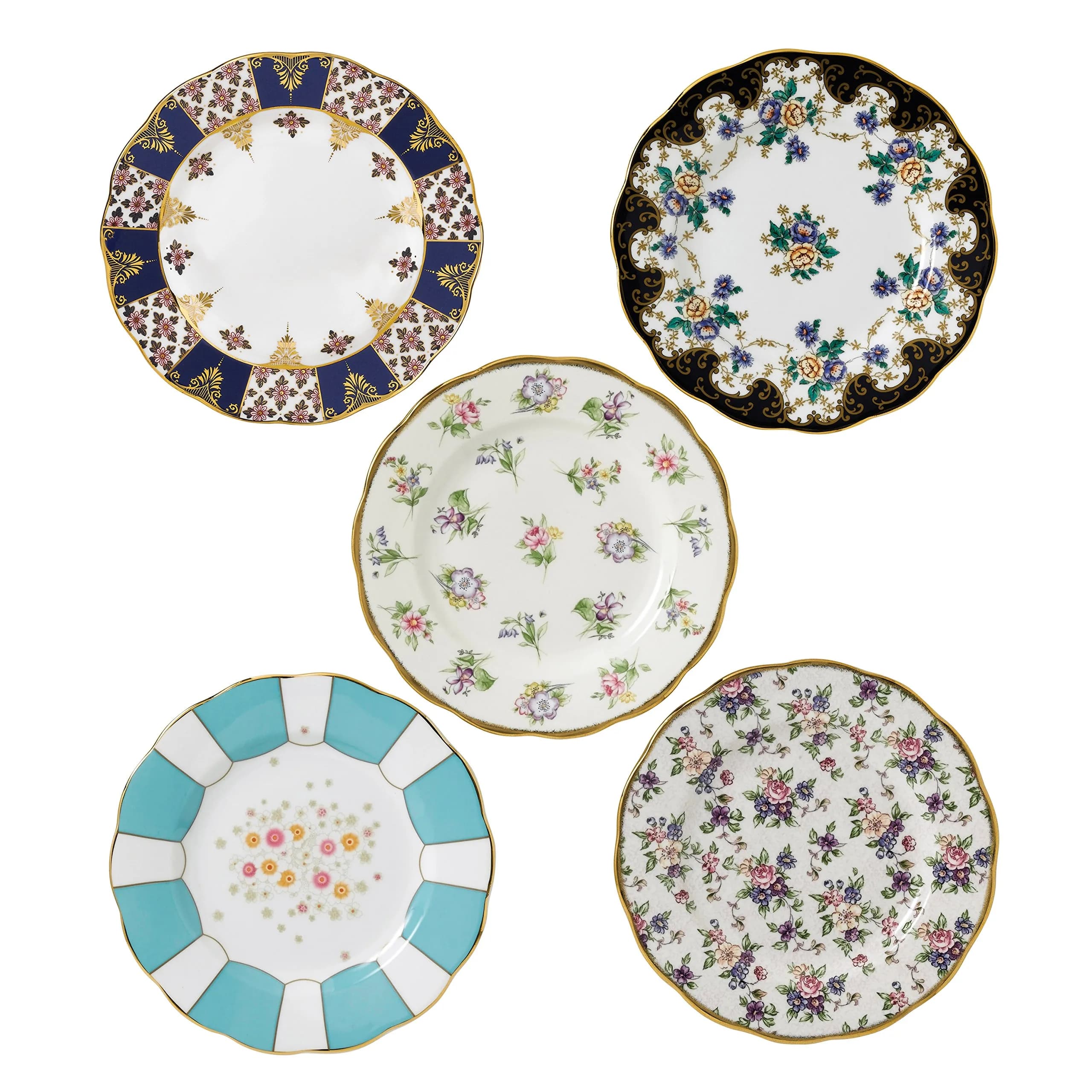 Royal Albert 100 Years 1900-1940 Plate Set, 8" | Vintage Floral Patterns, Bone China - main product image